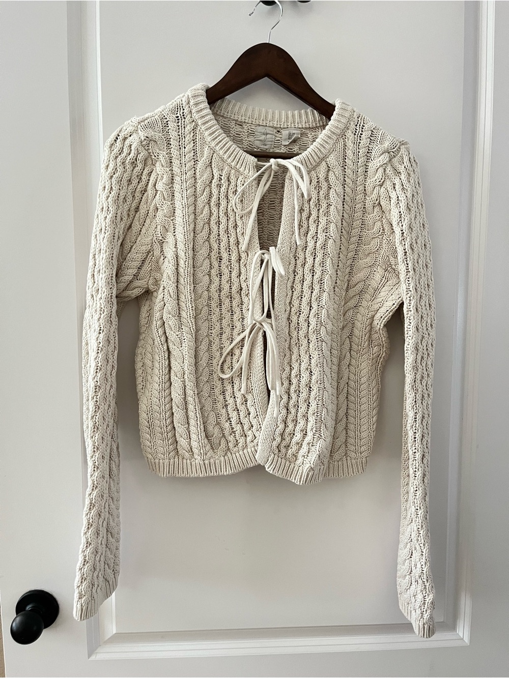 Joie Cream Cable Knit Tie-Front Cardigan